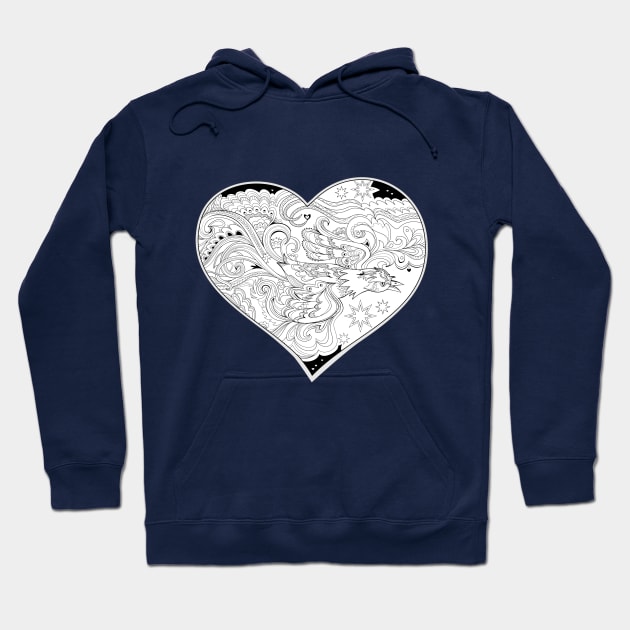 Fire-bird in the heart Hoodie by Artist Natalja Cernecka